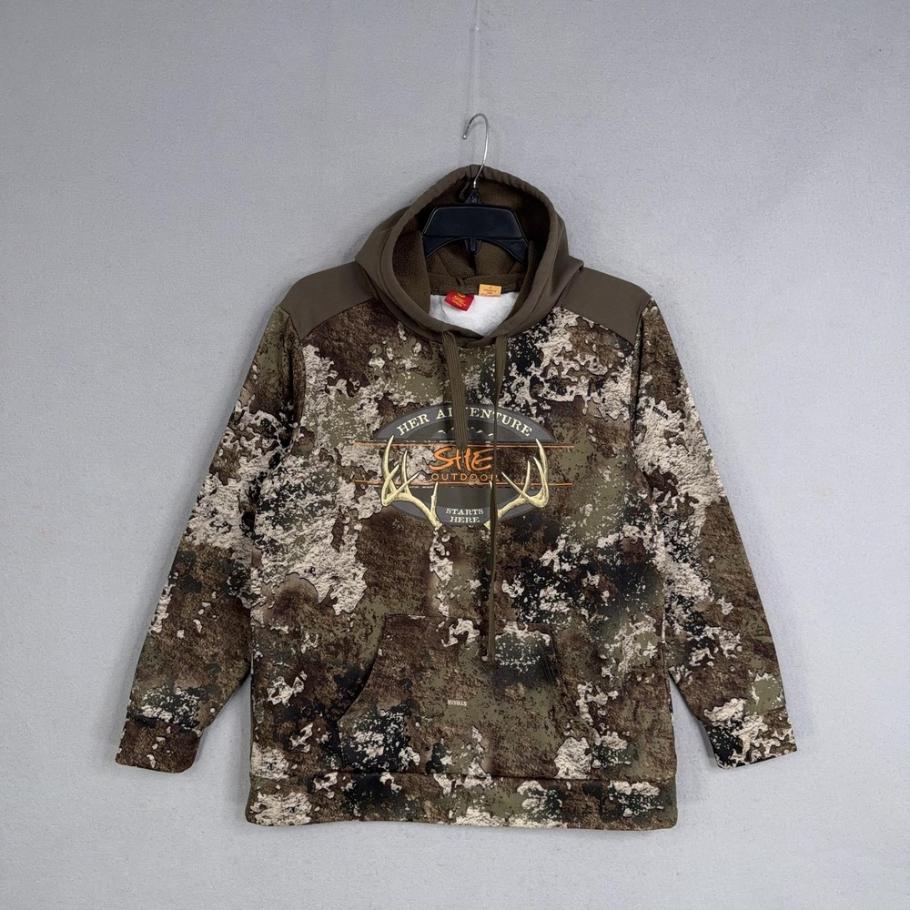 SHE Outdoor Hoodie Womens Medium Brown Camo Fleece Pullover Deer Hunting